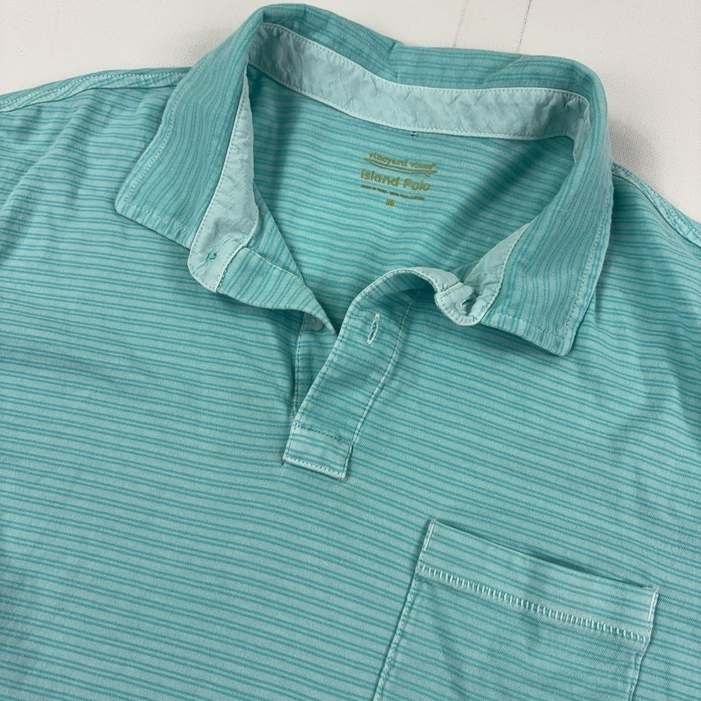 Vineyard Vines Island Polo Shirt Mens M Green Striped Pocket Short Sleeve